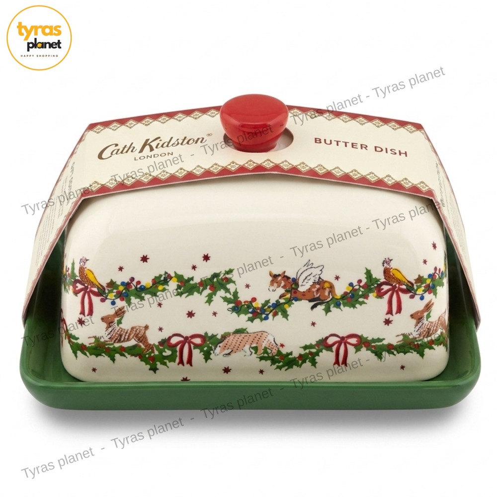 Cath Kidston London Christmas Garland Lidded Butter Dish Stoneware New
